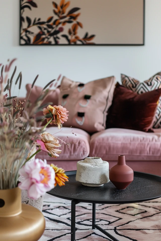 Styling Tips for a Pink and Black Living Room.