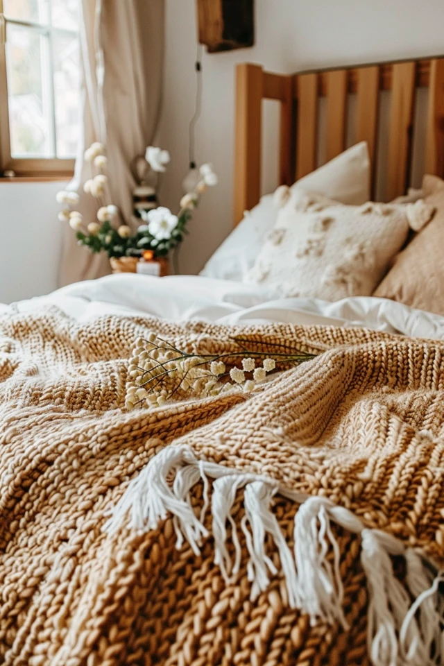 Fold the blanket into thirds and place it over the arm of a chair