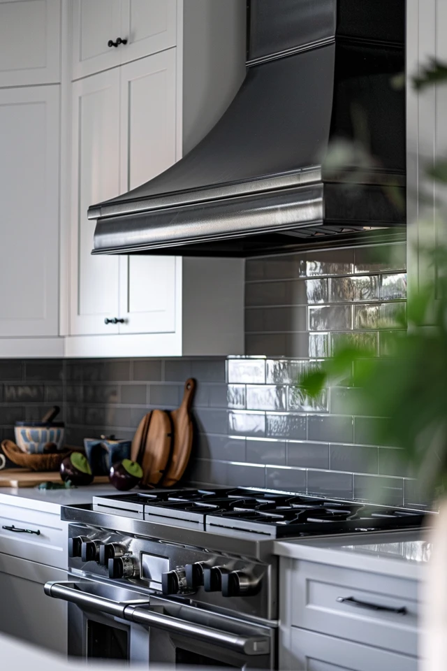 Grey Backsplash Tiles for White Cabinets