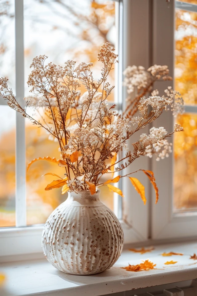 Monochromatic dried flower pumpkins