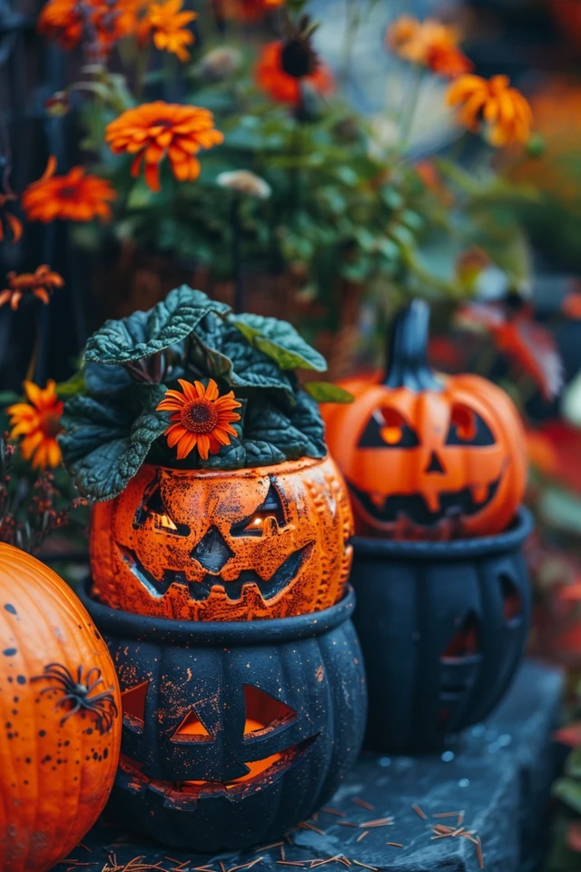 Stylish Greenery with Halloween Theme Planters