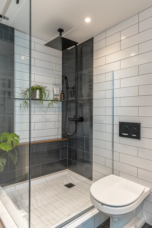 Elegant Black Marble Tile Shower