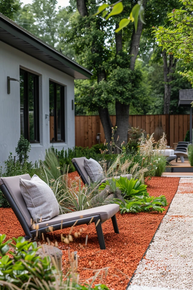 Outdoor Lighting with Red Mulch