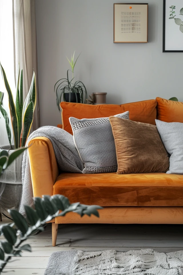 Warm Grey & Orange Living Room Inspirations