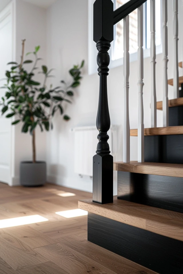 Stylish Stairway Makeovers with Black and White Accents