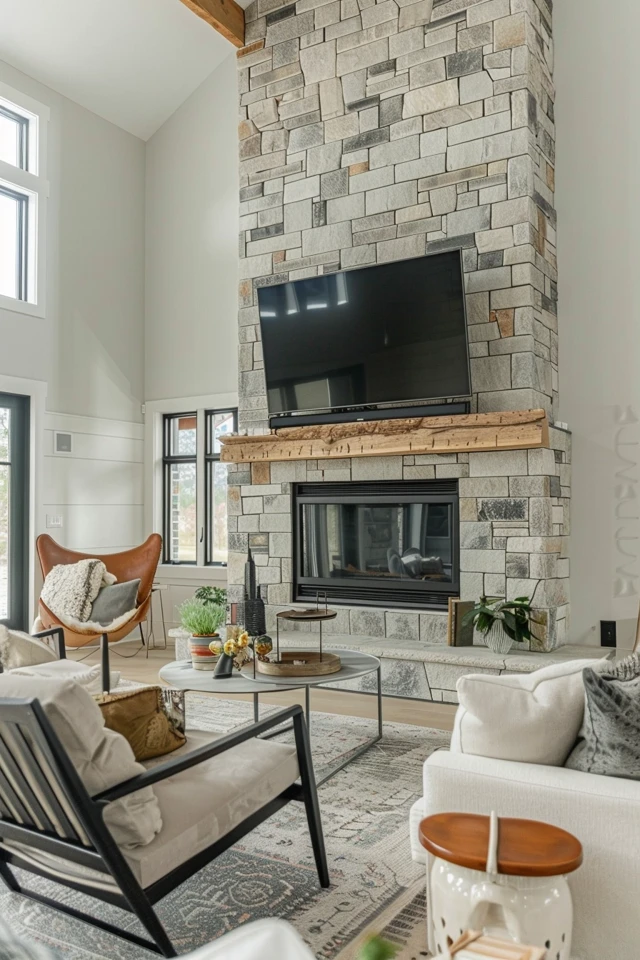Stone Fireplace Ideas with TV: Elegant Designs