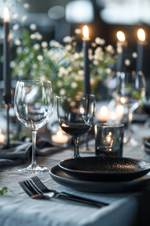 Glamorous Black and Silver Table Setting