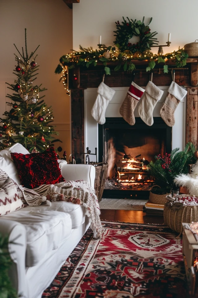Festively Decorate Your Fireplace Without a Mantel This Christmas