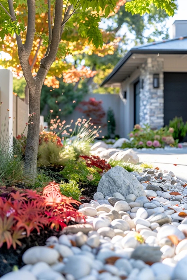 Elegant White Rock Landscaping Ideas for Front Yards