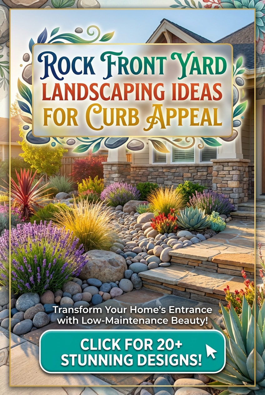 Rock Front Yard Landscaping Ideas for Curb Appeal - Pinterest Image