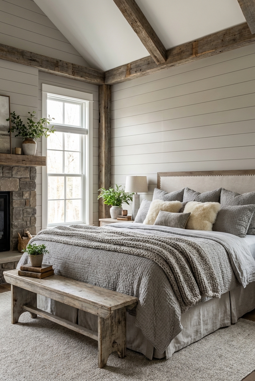Cozy Gray Farmhouse Bedroom Makeovers I Adore - Featured Image