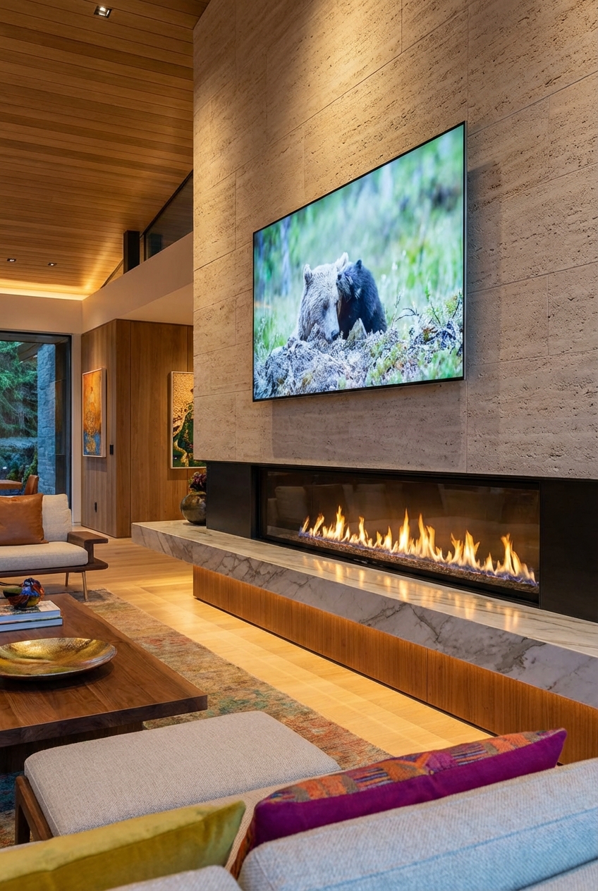 Sleek Linear Fireplace Ideas with TV Above - Featured Image