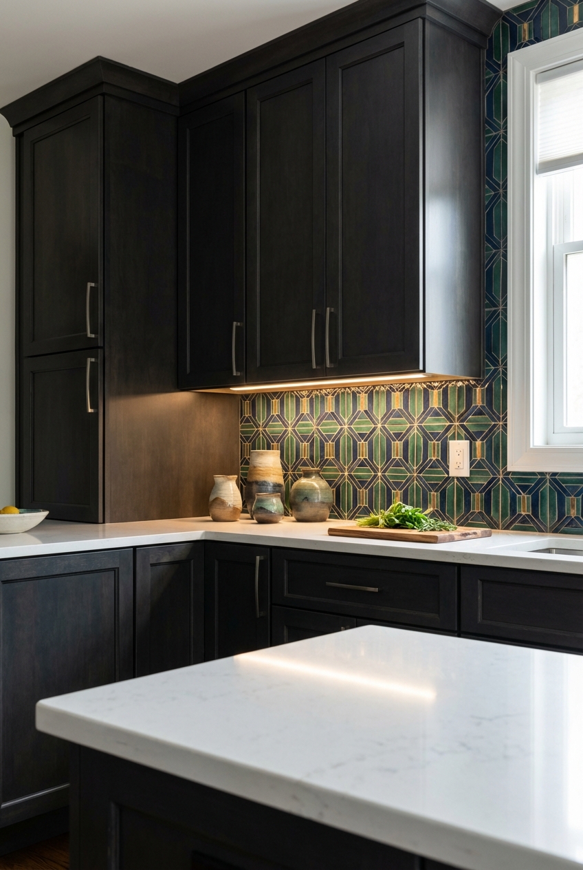Tile Backsplash Ideas for Dark Cabinets & Light Counters - Featured Image