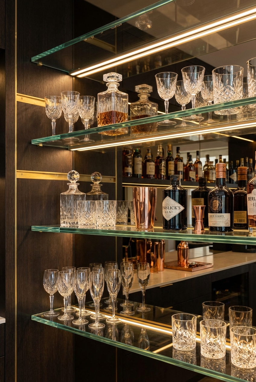 5 Tips for Designing Home Bar Glass Shelves - Featured Image