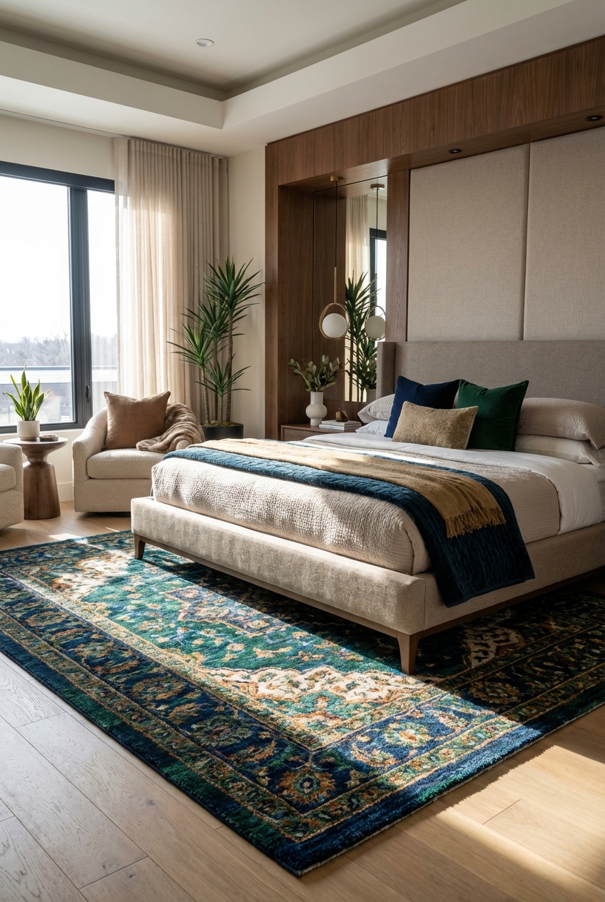 How To Put An Area Rug Under Bed: Bedroom Design Enhancements - Featured Image