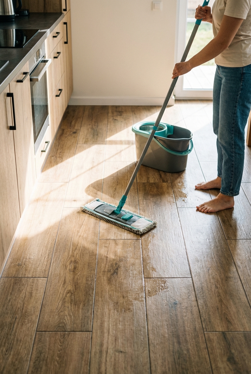 How To Clean Porcelain Tile Floors That Look Like Wood - Featured Image