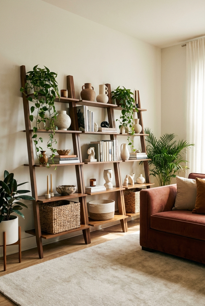 Chic Living Room Ladder Shelf Decor Ideas - Featured Image