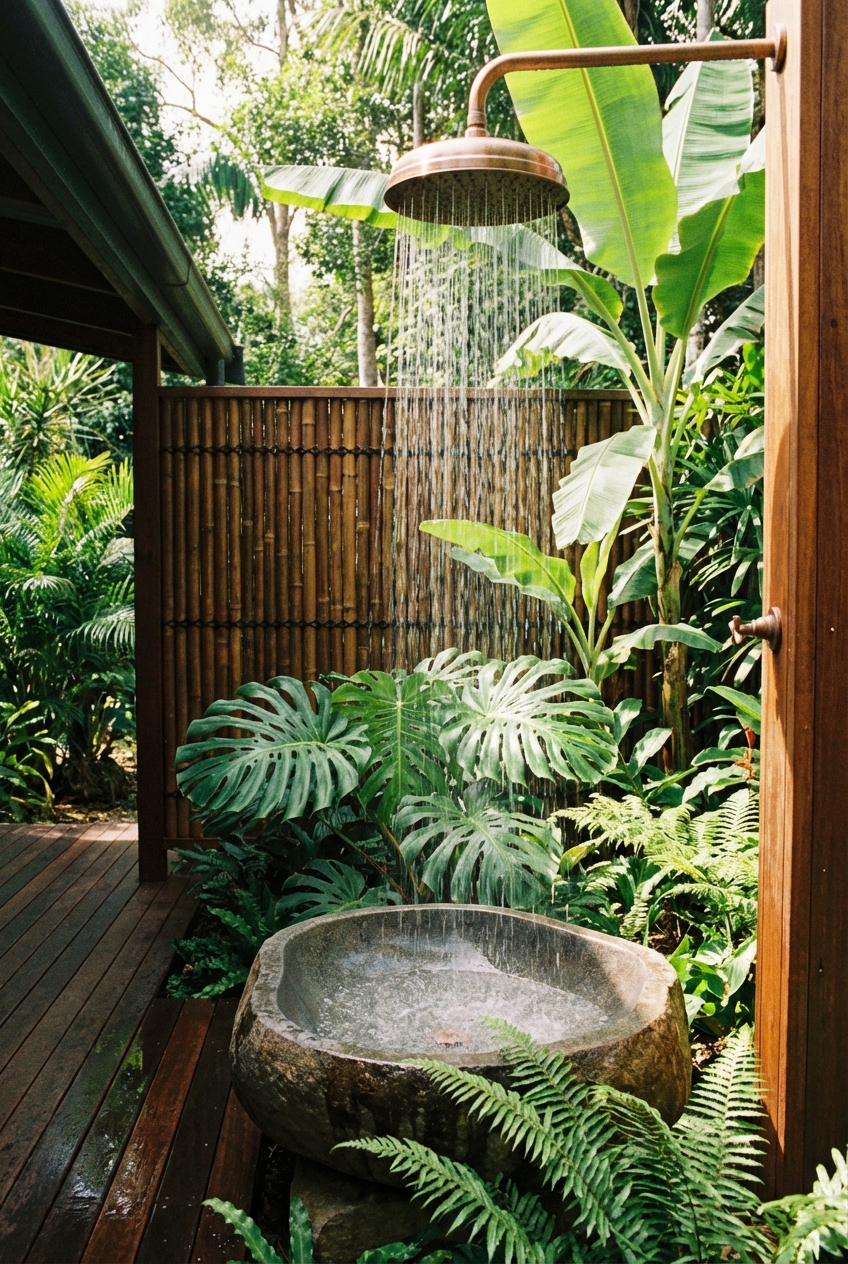 Refreshing Tropical Outdoor Shower Ideas - Featured Image