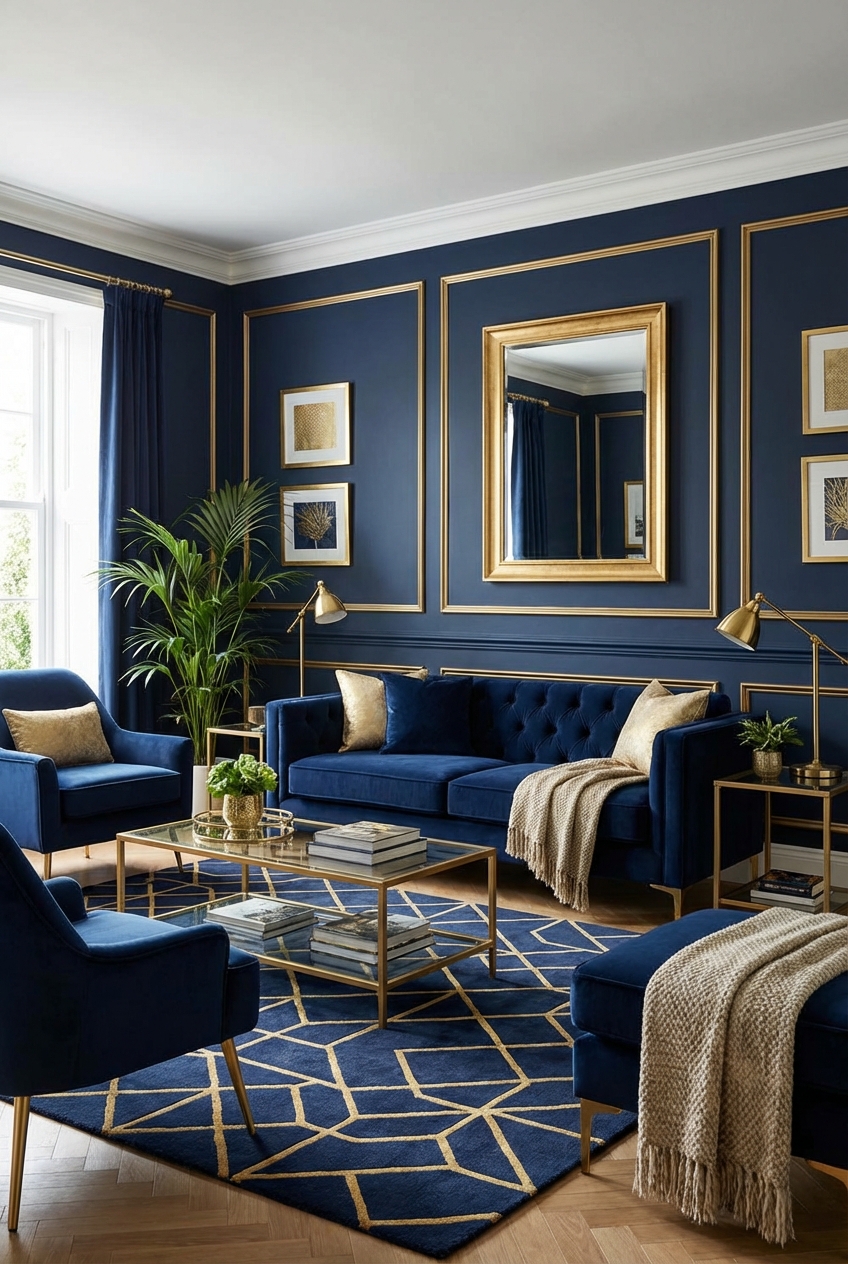 Elegant Navy Blue and Gold Living Room Tips - Featured Image