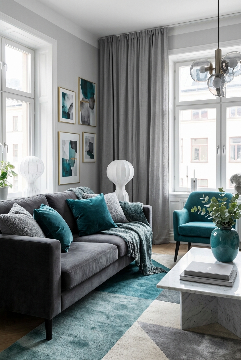 Teal and Grey Living Room Decor Inspirations - Featured Image