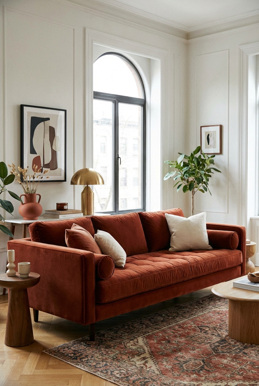 Rust Velvet Sofa: My Chic Living Room Update - Featured Image
