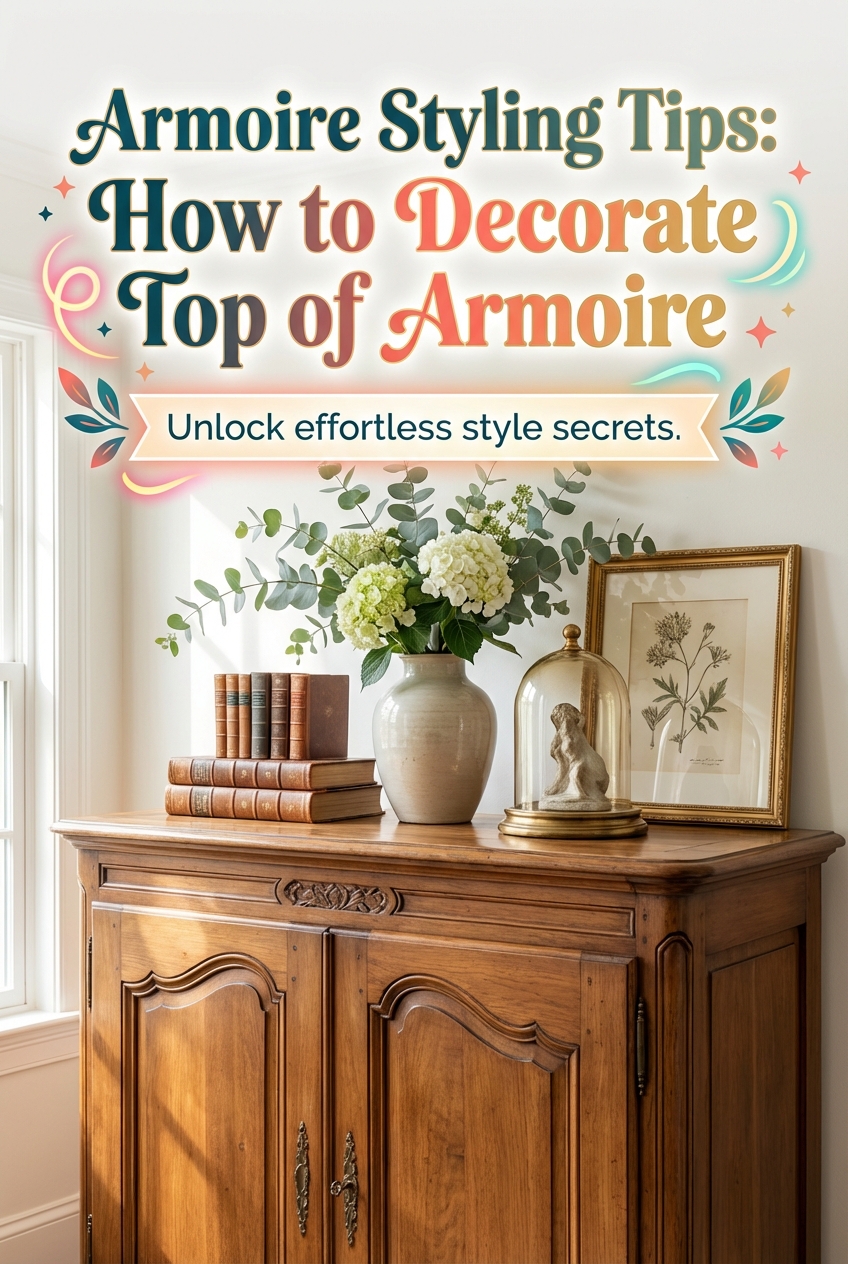 Armoire Styling Tips: How to Decorate Top of Armoire - Pinterest Image