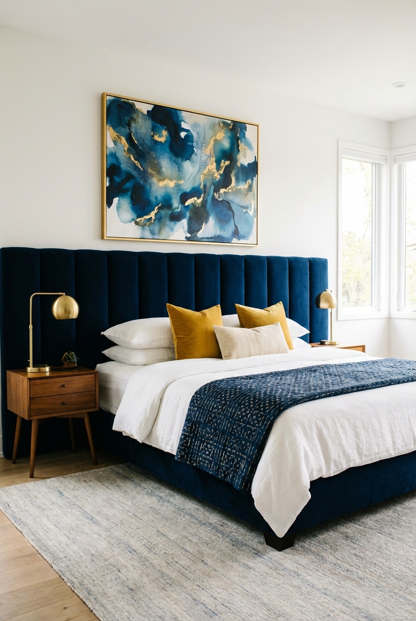 Navy Blue Headboard Bedroom Ideas for Chic Decor - Featured Image
