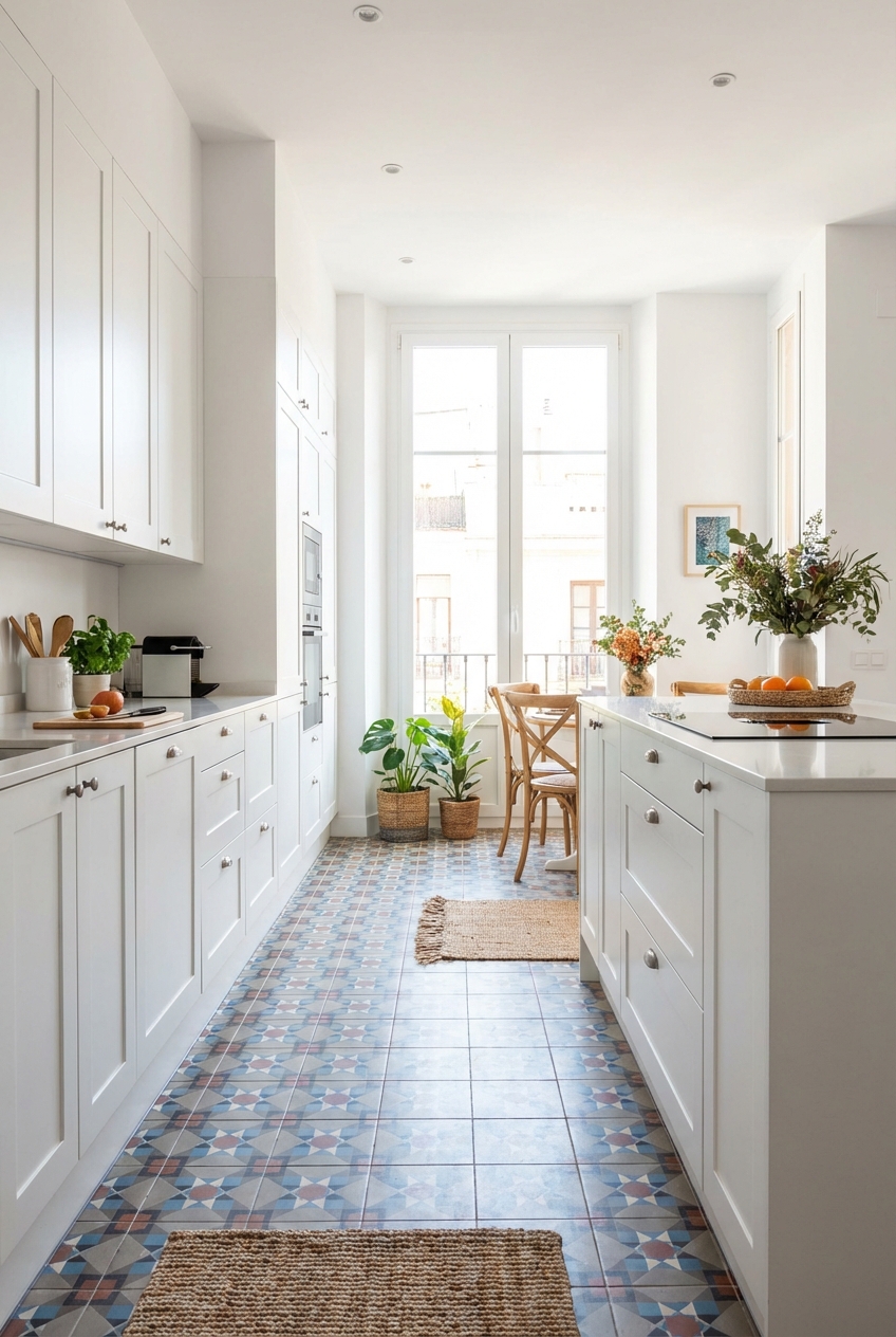 Stylish Kitchen Floor Tile Ideas with White Cabinets - Featured Image