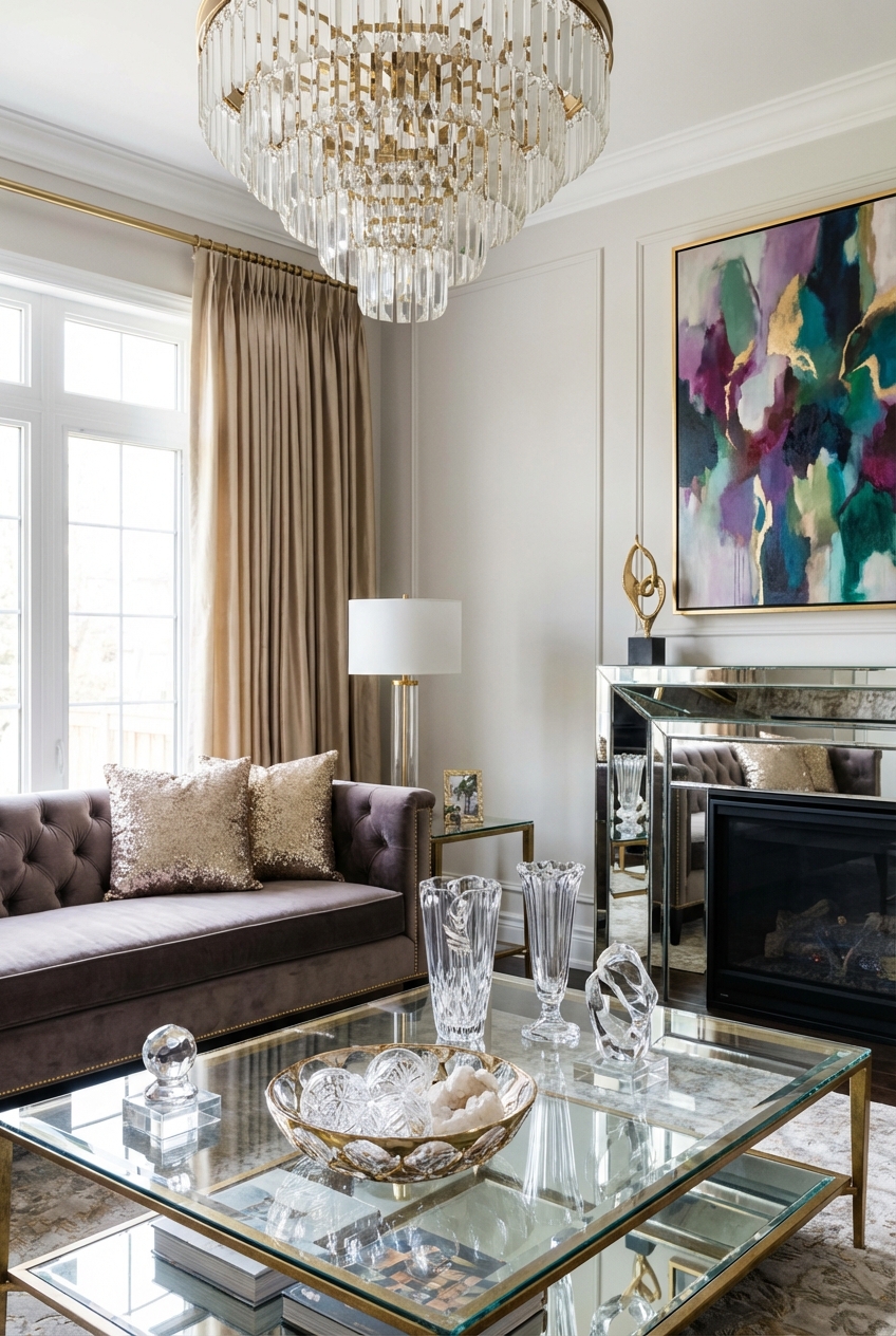 Elegant Glam Living Room: Crystal Decor - Featured Image